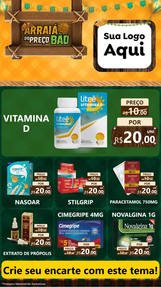Modelo de Rede Social para Stories com o tema Arraiá do preço bão para Farmácia