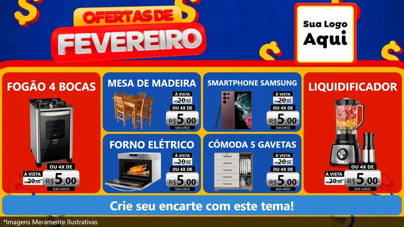 Modelo de TV para TV Horizontal com o tema Ofertas de Fevereiro para Móveis e Eletro