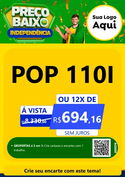 Modelo de Cartaz para Cartaz A4 Vertical com o tema Preço Baixo de Independência para Concessionaria de Motos