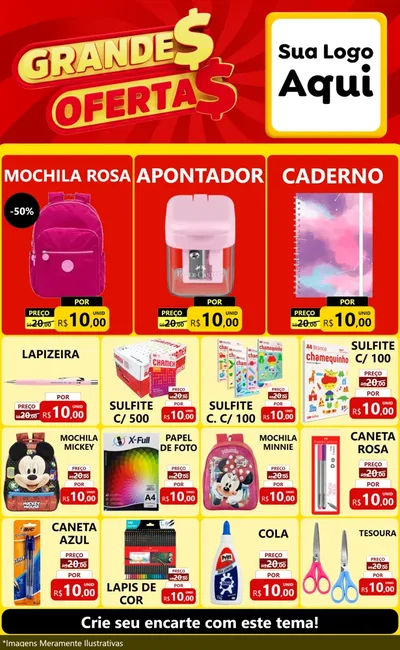 Modelo de Encarte para Encarte Grande com o tema Grandes Ofertas para Papelaria