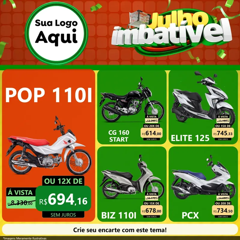 Modelo de Rede Social para Feed Facebook com o tema Julho Imbatível para Concessionaria de Motos