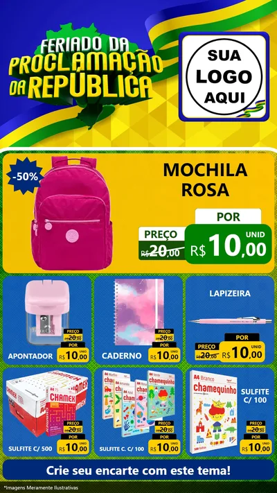 Modelo de Rede Social para Stories com o tema Feriado da Proclamação da República para Papelaria