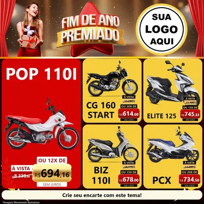 Modelo de Rede Social para Feed Facebook com o tema Fim de Ano Premiado para Concessionaria de Motos