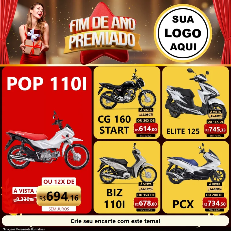 Modelo de Rede Social para Feed Facebook com o tema Fim de Ano Premiado para Concessionaria de Motos