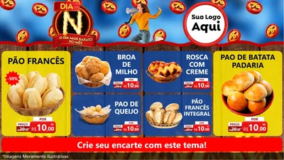 Modelo de TV para TV Horizontal com o tema Dia N - O Dia Mais Barato Do Mês para Padaria