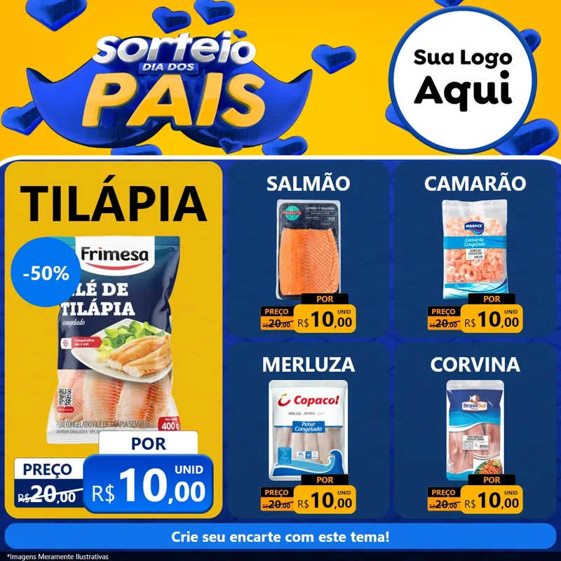 Modelo de Rede Social para Feed Facebook com o tema Sorteio Dia dos Pais para Peixaria