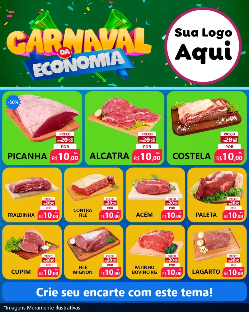 Modelo de Rede Social para Feed Instagram com o tema Carnaval da Economia para Açougue