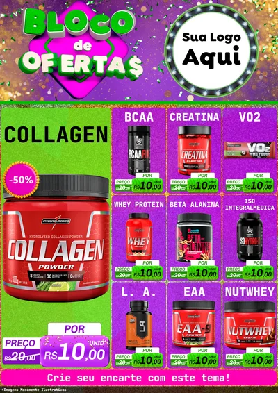 Modelo de Encarte para Encarte A4 Vertical com o tema Bloco de Ofertas para Suplementos alimentares