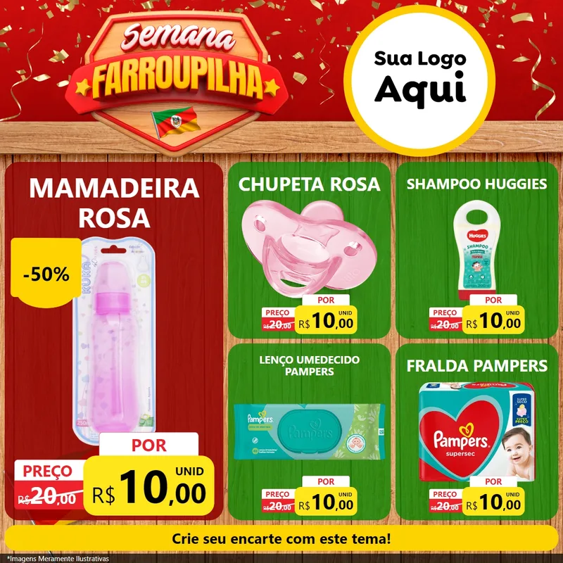 Modelo de Rede Social para Feed Facebook com o tema Semana Farroupilha para Bebês