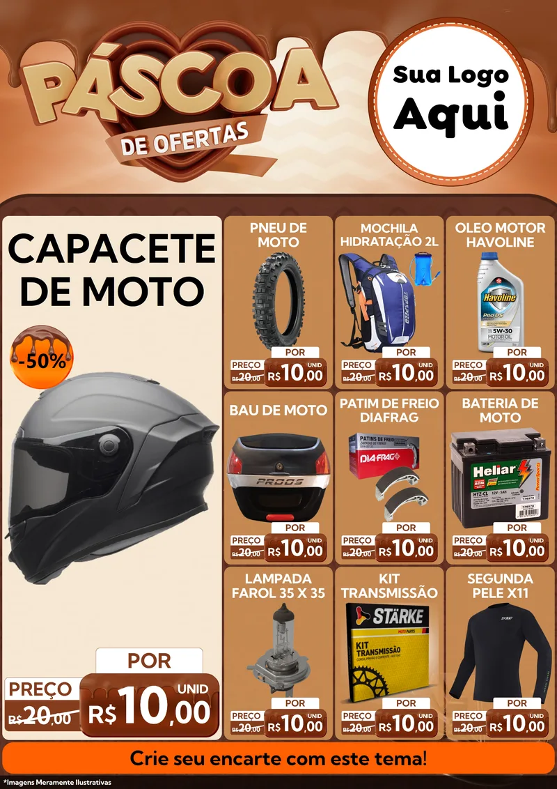 Modelo de Encarte para Encarte A4 Vertical com o tema Páscoa de Ofertas para Moto peças