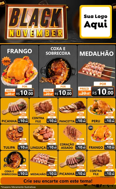 Modelo de Encarte para Encarte Grande com o tema Black November para Assados