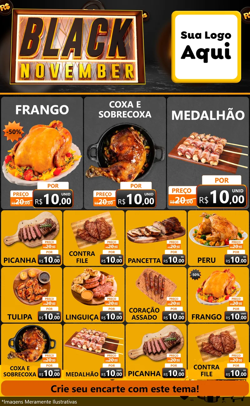 Modelo de Encarte para Encarte Grande com o tema Black November para Assados