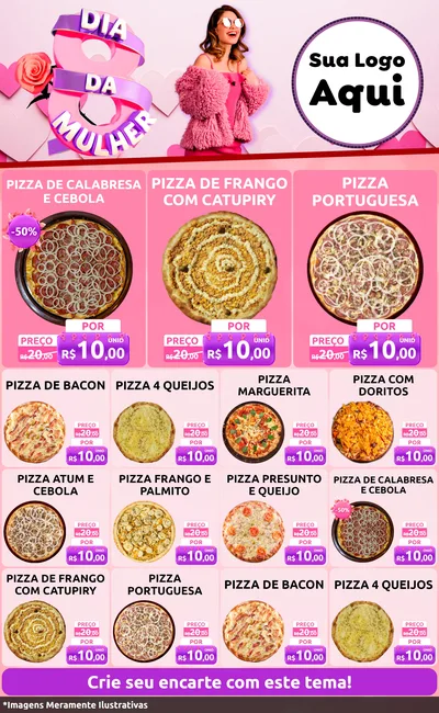 Modelo de Encarte para Encarte Grande com o tema Dia da Mulher para Pizzaria