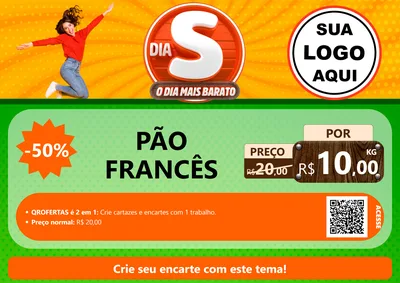 Modelo de Cartaz para Cartaz A4 Horizontal com o tema Dia S - O Dia Mais Barato para Padaria
