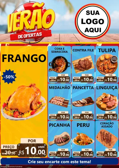 Modelo de Encarte para Encarte A4 Vertical com o tema Verão de Ofertas para Assados