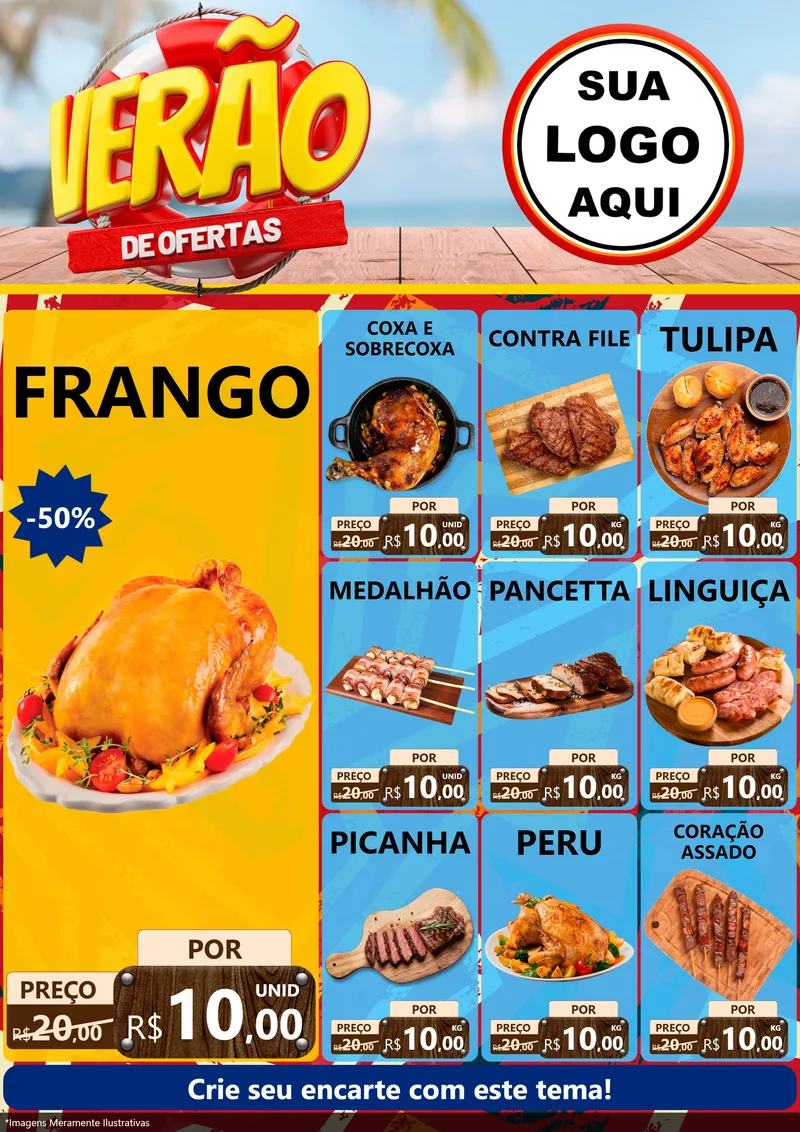 Modelo de Encarte para Encarte A4 Vertical com o tema Verão de Ofertas para Assados