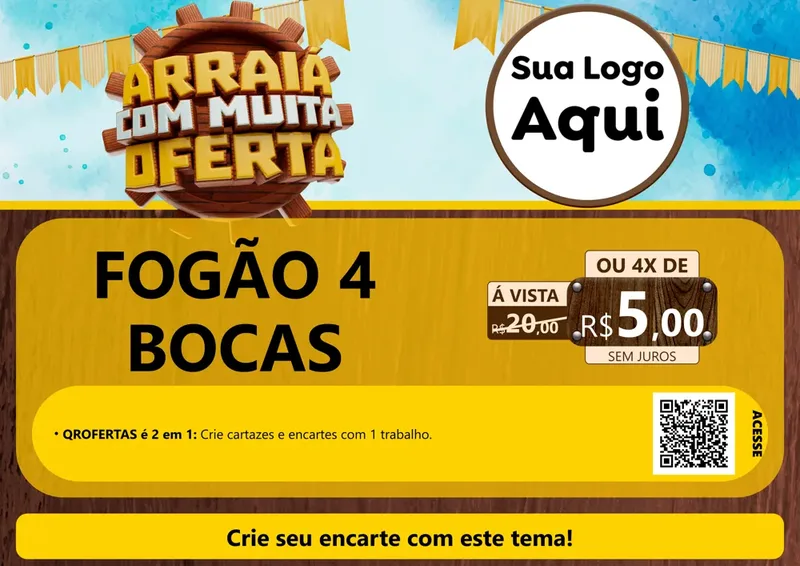 Modelo de Cartaz para Cartaz A4 Horizontal com o tema Ofertas de São João - Junina para Móveis e Eletro