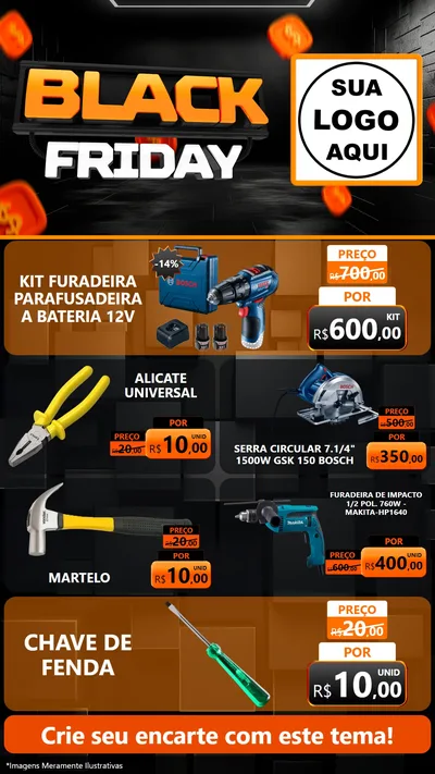 Modelo de TV para TV Vertical com o tema Black Friday para Maquinas e Ferramentas