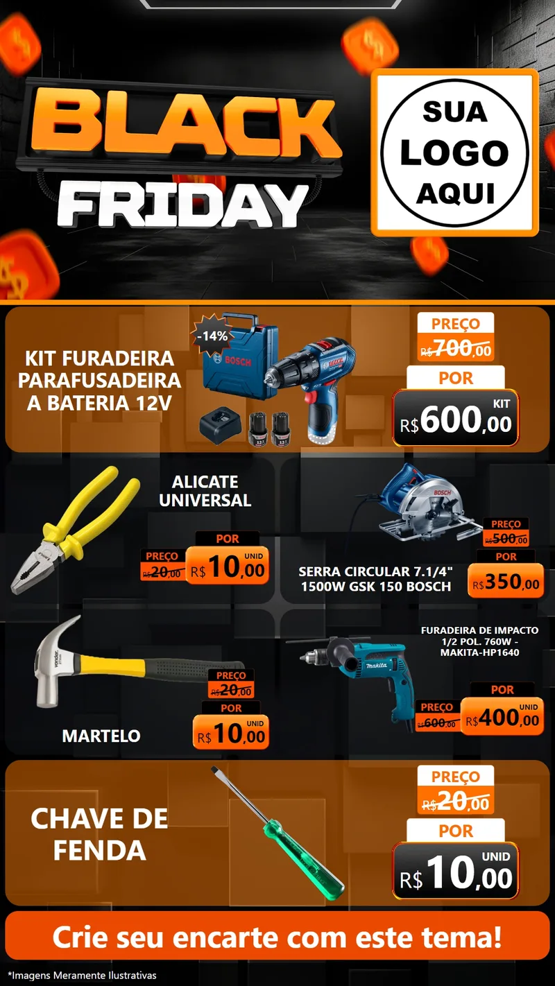 Modelo de TV para TV Vertical com o tema Black Friday para Maquinas e Ferramentas