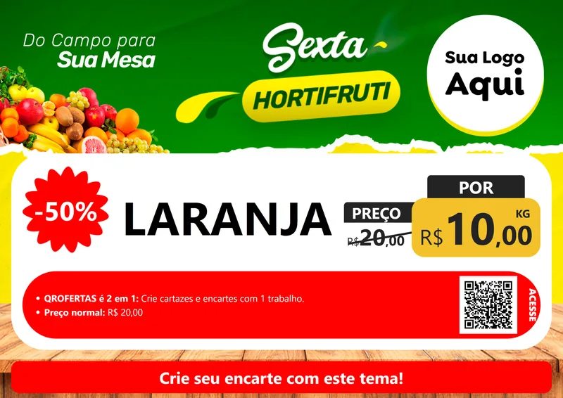 Modelo de Cartaz para Cartaz A4 Horizontal com o tema Sexta hortifruti para Hortifrúti