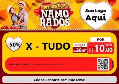 Modelo de Cartaz para Cartaz A4 Horizontal com o tema Arraiá dos Namorados para Hamburgueria
