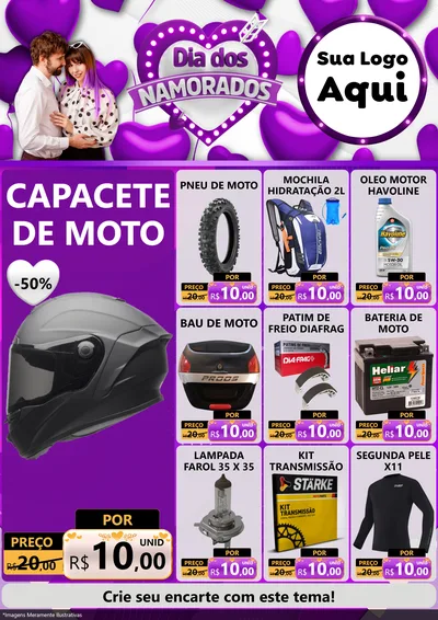 Modelo de Encarte para Encarte A4 Vertical com o tema Dia dos Namorados para Moto peças