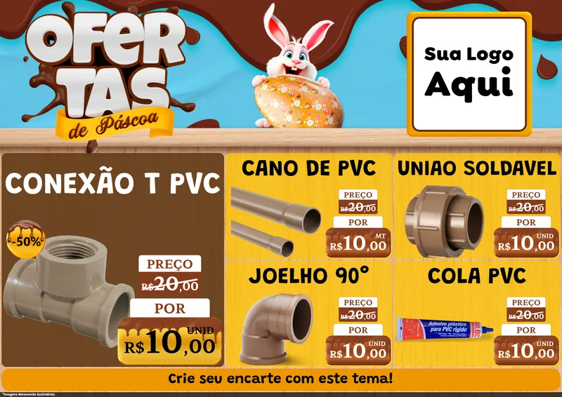 Modelo de Encarte para Encarte A4 Horizontal com o tema Ofertas de Páscoa para Tubos e conexões