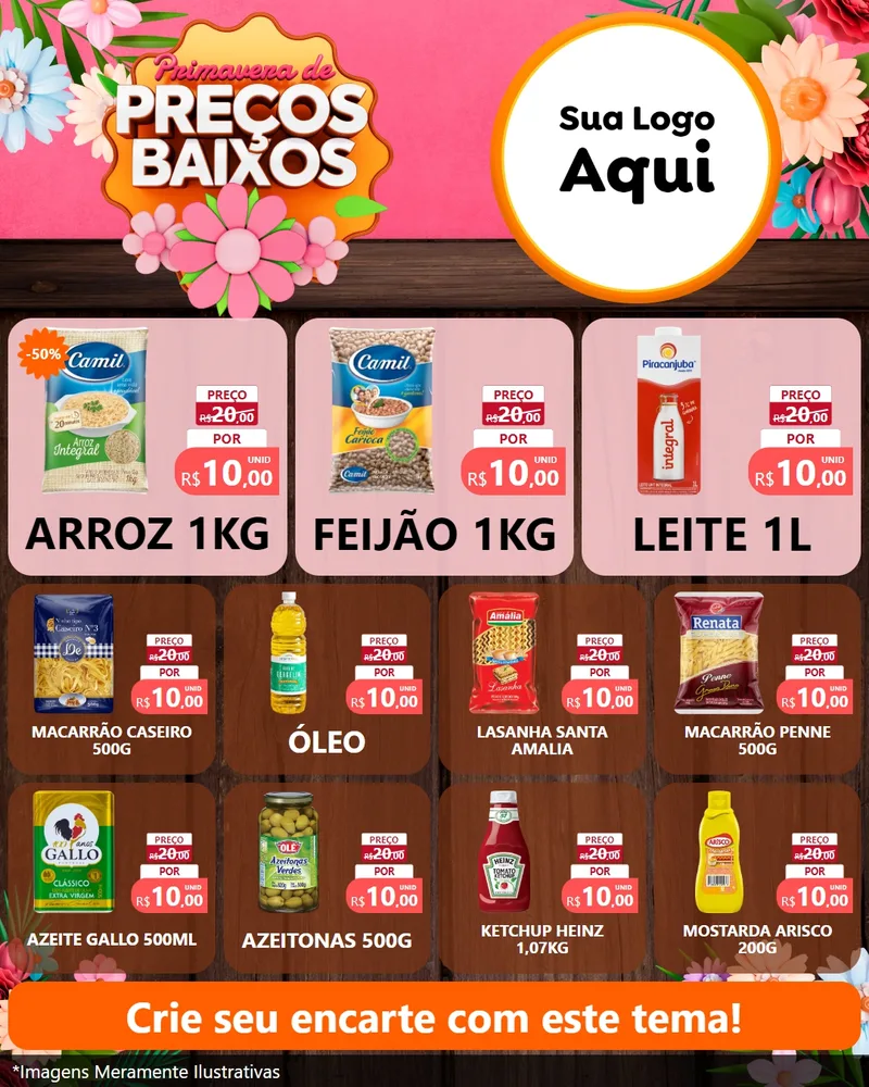 Modelo de Rede Social para Feed Instagram com o tema Primavera de Preços Baixos para Supermercado