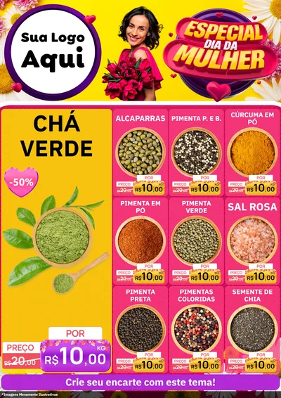 Modelo de Encarte para Encarte A4 Vertical com o tema Especial Dia da Mulher para Produtos Naturais