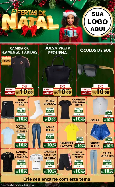 Modelo de Encarte para Encarte Grande com o tema Ofertas de Natal para Roupas e acessórios
