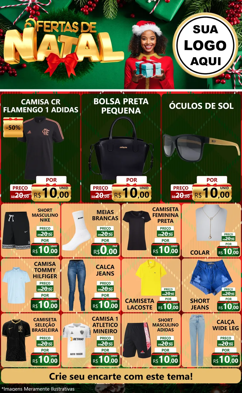 Modelo de Encarte para Encarte Grande com o tema Ofertas de Natal para Roupas e acessórios