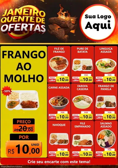 Modelo de Encarte para Encarte A4 Vertical com o tema Janeiro Quente de Ofertas para Restaurante