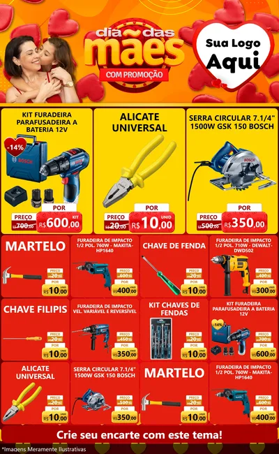 Modelo de Encarte para Encarte Grande com o tema Dia das Mães com Promoção para Maquinas e Ferramentas