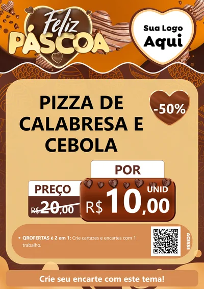 Modelo de Cartaz para Cartaz A4 Vertical com o tema Feliz Páscoa para Pizzaria