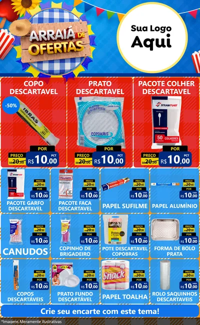 Modelo de Encarte para Encarte Grande com o tema Arraiá de Ofertas para Embalagens