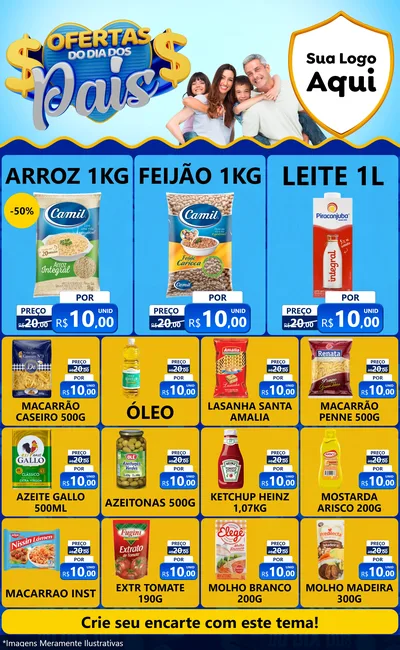 Modelo de Encarte para Encarte Grande com o tema Ofertas do Dia dos Pais para Supermercado