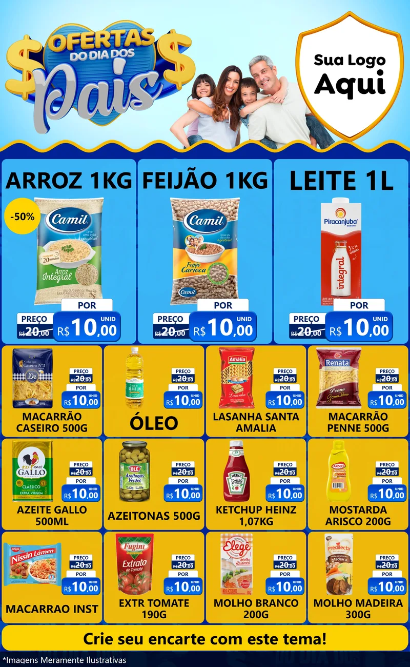 Modelo de Encarte para Encarte Grande com o tema Ofertas do Dia dos Pais para Supermercado