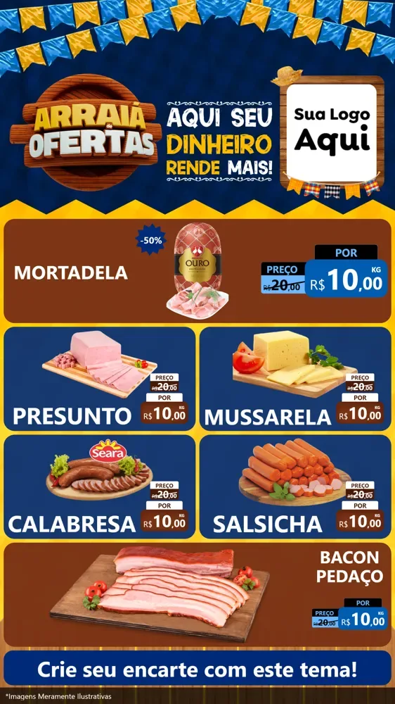Modelo de TV para TV Vertical com o tema Arraiá de Ofertas - Junina para Frios e Laticínios
