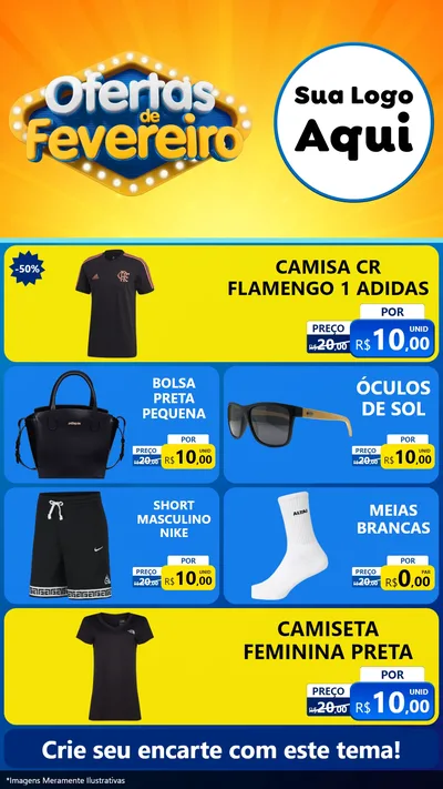 Modelo de TV para TV Vertical com o tema Ofertas de Fevereiro para Roupas e acessórios