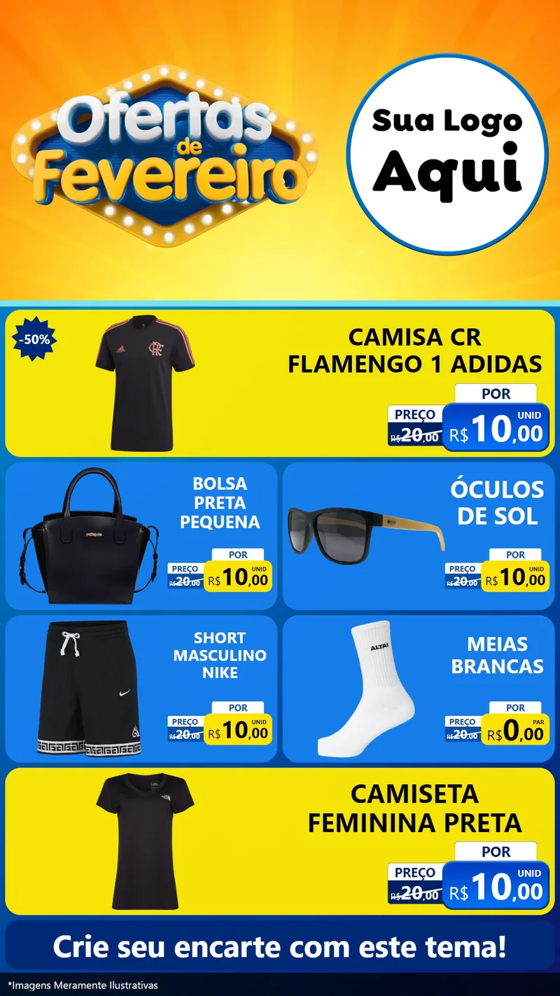 Modelo de TV para TV Vertical com o tema Ofertas de Fevereiro para Roupas e acessórios