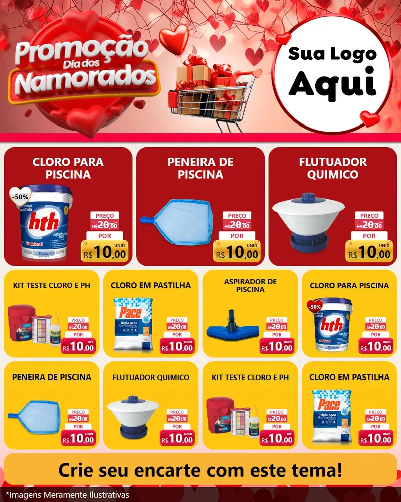 Modelo de Rede Social para Feed Instagram com o tema Promoção Dia dos Namorados para Produtos para Piscina