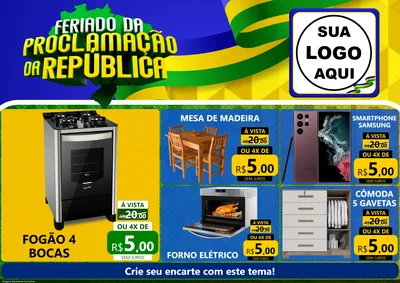 Modelo de Encarte para Encarte A4 Horizontal com o tema Feriado da Proclamação da República para Móveis e Eletro