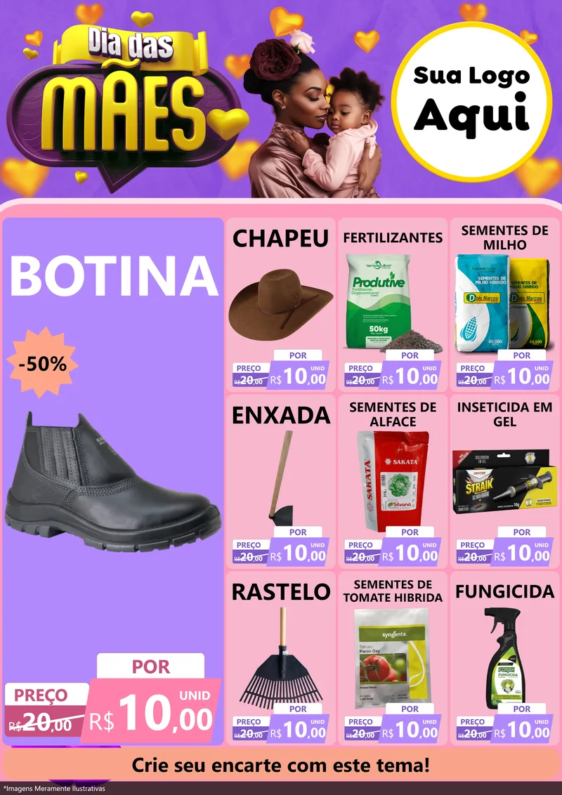 Modelo de Encarte para Encarte A4 Vertical com o tema Dia das Mães para Agropecuária