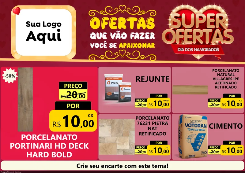 Modelo de Encarte para Encarte A4 Horizontal com o tema Dia dos Namorados para Pisos e revestimentos