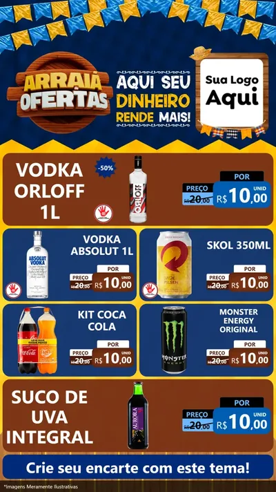 Modelo de TV para TV Vertical com o tema Arraiá de Ofertas - Junina para Distribuidora de bebidas