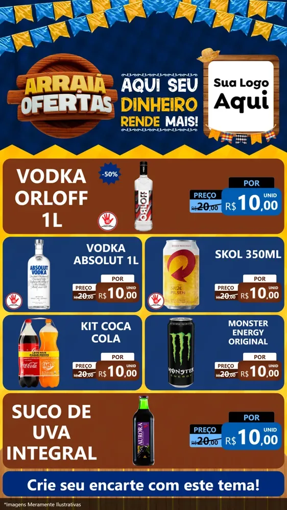 Modelo de TV para TV Vertical com o tema Arraiá de Ofertas - Junina para Distribuidora de bebidas