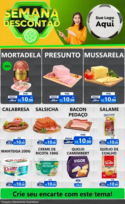 Modelo de Encarte para Encarte Grande com o tema Semana de Descontão - Copa para Frios e Laticínios