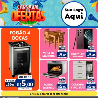 Modelo de Rede Social para Feed Facebook com o tema Carnaval de Ofertas para Móveis e Eletro