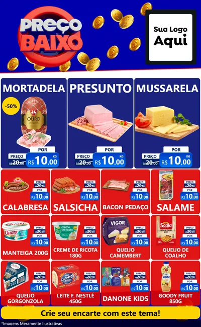 Modelo de Encarte para Encarte Grande com o tema Preço Baixo para Frios e Laticínios