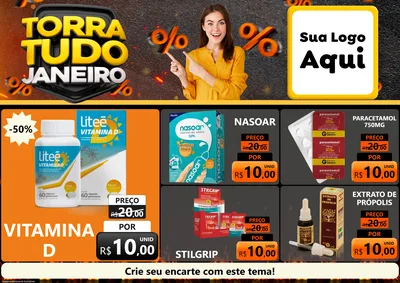 Modelo de Encarte para Encarte A4 Horizontal com o tema Torra Tudo Janeiro para Farmácia